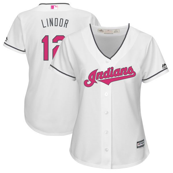 Women 2017 MLB Cleveland Indians #12 Lindor White White Mothers Day Jerseys->toronto blue jays->MLB Jersey